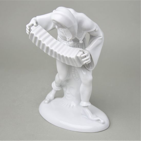 Harlequin With Bandonium, Gustav Oppel, 17,5 x 11 x 25 cm, Porcelain Figures Schwarzburger Werkstatten