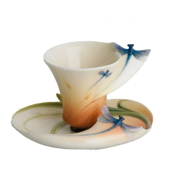 Sahara-dragonfly cup/saucer set, FRANZ porcelain