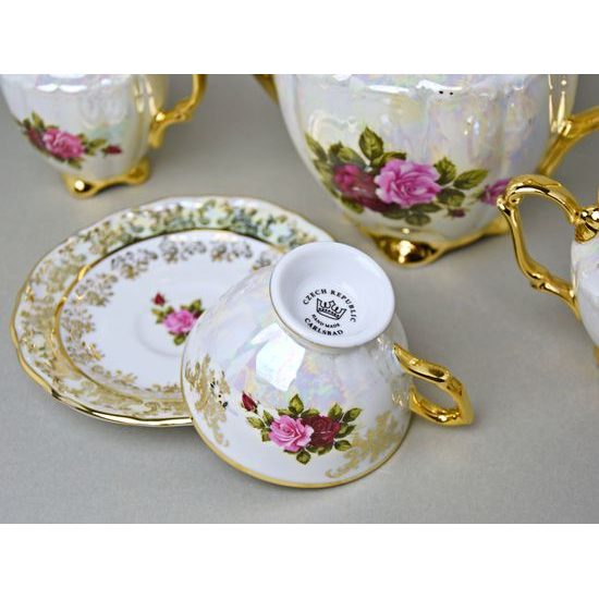 Cup 110 ml footed coffee + saucer, Cecily - roses, Carlsbad porcelain