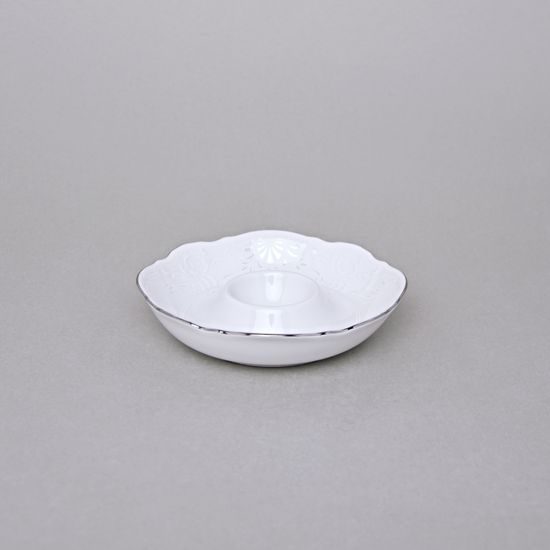 Talířek na vejce, Thun 1794, karlovarský porcelán, BERNADOTTE mráz, platinová linka