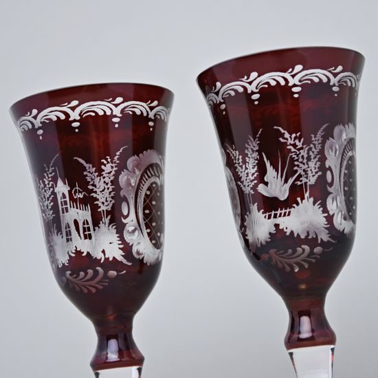 Egermann: Set of 2 Wine Glasses 180 ml, Red Stain, Crystal Glasses Egermann