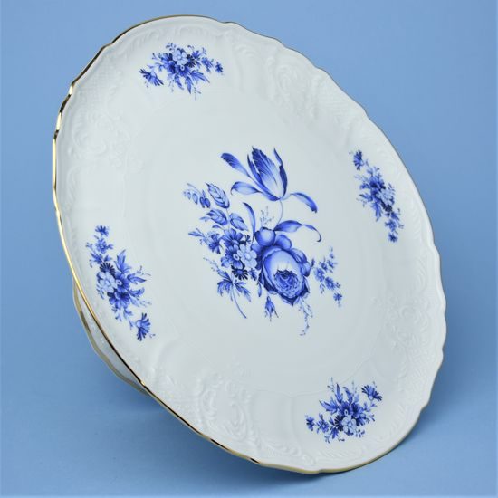 Talíř dortový 32 cm na noze, Thun 1794, karlovarský porcelán, BERNADOTTE modrá růže