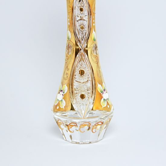 Křišťálová váza píšťala broušená, 255 mm, zlato + smalt, Jahami Bohemia