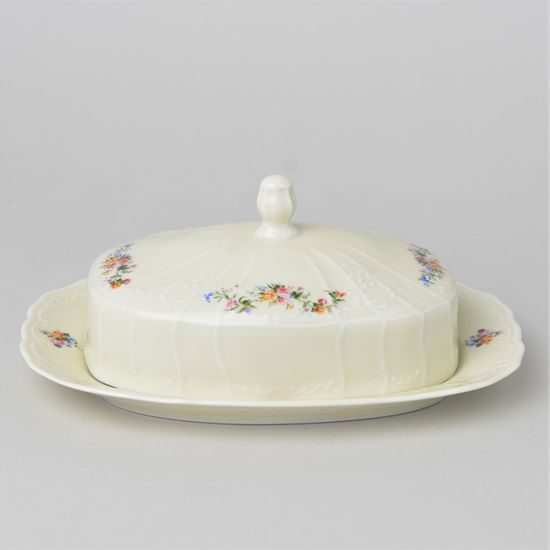 Butter dish for 250 g butter, Thun 1794 Carlsbad porcelain, BERNADOTTE ivory + flowers