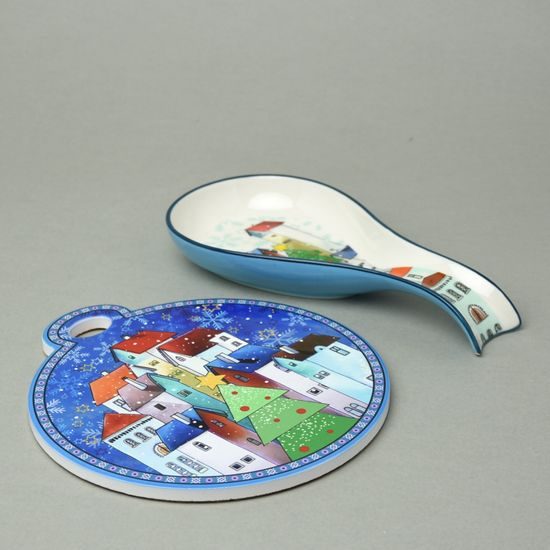 Kitchen shovel 21 x 10 cm + kitchen mat, Christmas village, new bone china EGAN