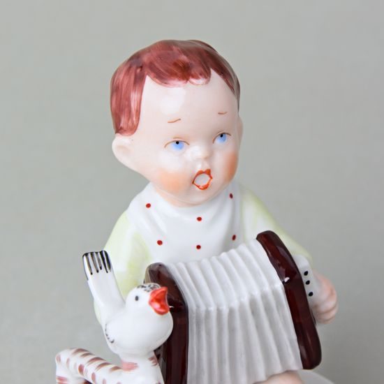 Boy Sitting With Accordion, 9,5 x 8,5 x 11 cm, Saxe, Porcelain Figures Duchcov