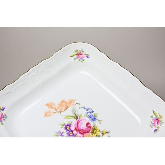 Bowl square 25 cm on stand (h 13 cm), Thun 1794 Carlsbad Porcelain, BERNADOTTE Meissen Rose