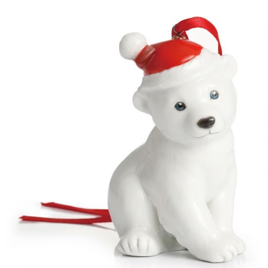 Holiday greetings polar bear ornament h=8cm, FRANZ Porcelain