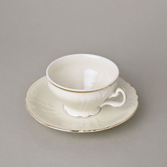 Tea cup and saucer 205 ml / 16 cm, Thun 1794 Carlsbad porcelain, BERNADOTTE ivory + gold