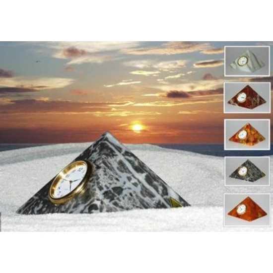 Clock Pyramida, white marble, White plus Print, Clocks