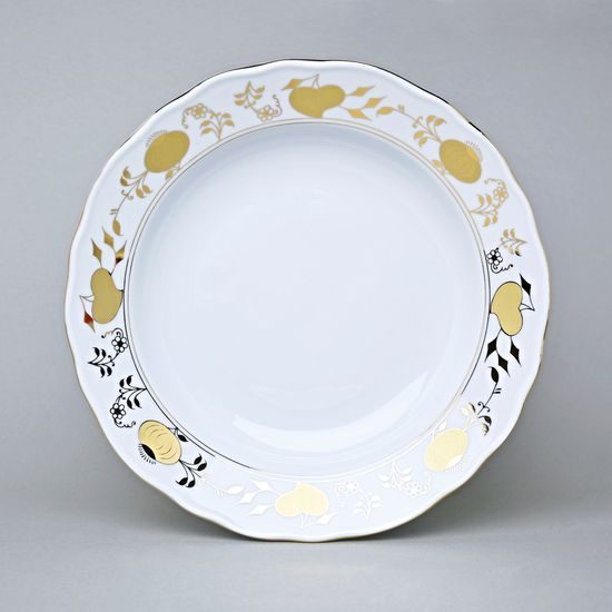 Talíř hluboký 24 cm, zlatý Cibulák, Český porcelán z Dubí