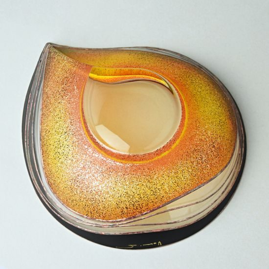Studio Miracle: Mísa Slza oranžovo-žlutá, 25,5 x 21,5 cm, ruční dekorace Vlasta Voborníková