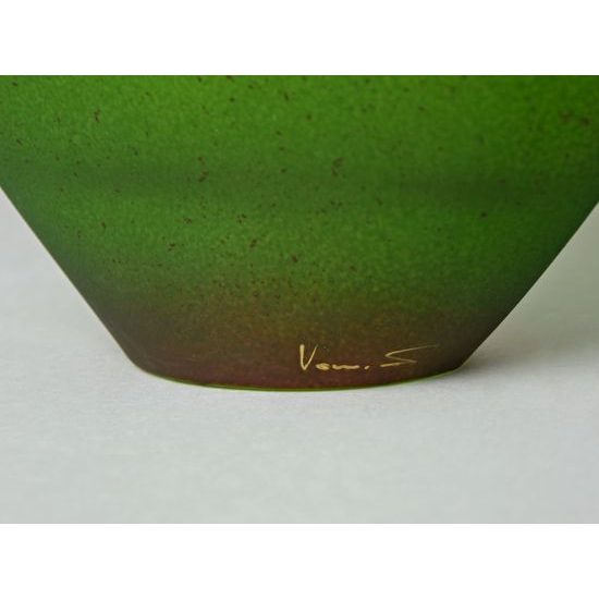 Studio Miracle: Vase Oval, Green-Brown, 30 cm, Hand-decorated by Vlasta Voborníková