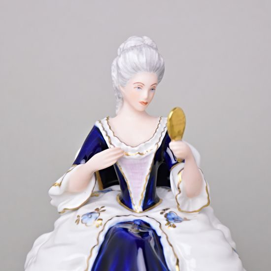 Lady Sitting With Mirror rococo 12 x 14 x 15 cm, Isis, Porcelain Figures Duchcov