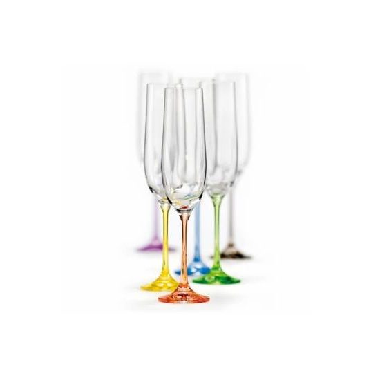 Viola 190 ml Rainbow - colour set, Champagne glass, 6 pcs., Crystalex