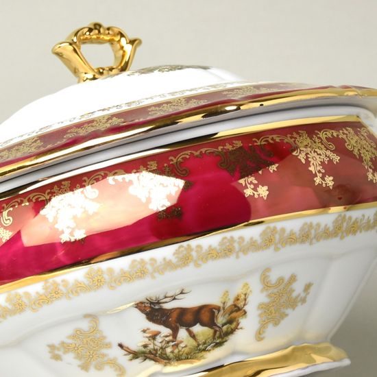 Soup tureen 3 l, hunting - ruby, Carlsbad