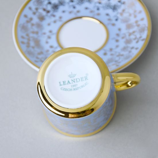 Šálek 100 ml mocca a podšálek 11,5 cm Sabina, vnitřní zlacení, světle modrý, Leander Loučky