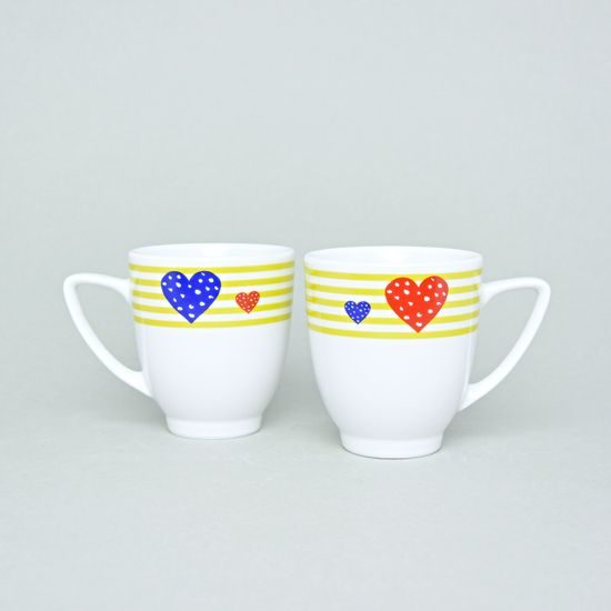 Hrnek Lea 360 ml hladký, srdíčka + žluté pruhy, Thun karlovarský porcelán
