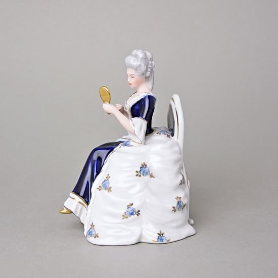 Lady Sitting With Mirror rococo 12 x 14 x 15 cm, Isis, Porcelain Figures Duchcov