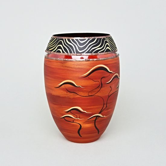 Studio Miracle: Vase Red-Orange, Glitter, 18 cm, Hand-decorated by Vlasta Voborníková