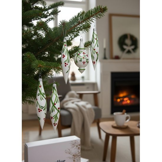 Vánoční skleněné ozdoby 8 ks sada, Cesmína mix, České vánoční ozdoby KOULIER