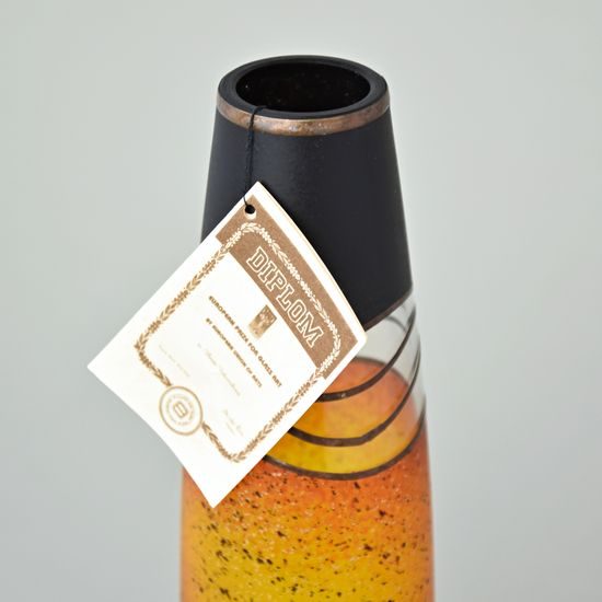 Studio Miracle: Vase Yellow-Orange, 27 cm, Hand-decorated by Vlasta Voborníková