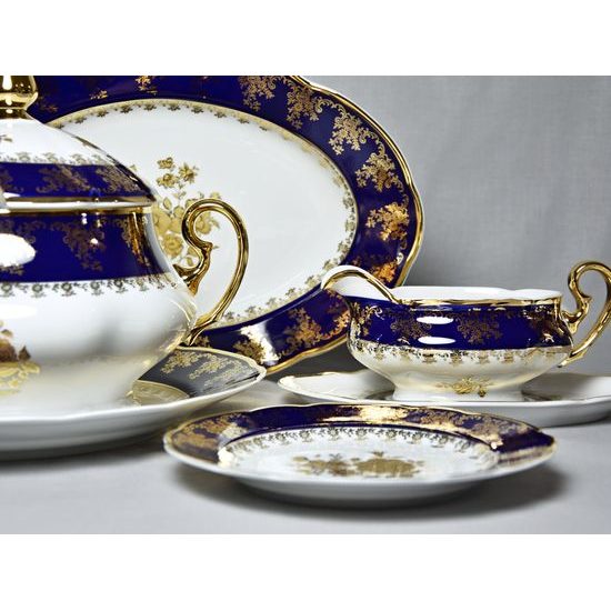 Mary-Anne 431: Dining set for 6 persons, cobalt blue + gold rose, Leander 1907