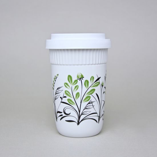 Šálek ToGo 300 ml, Zeleno - černé kvítí, Benedikt dvoustěnka