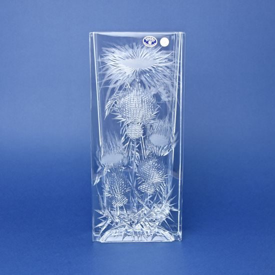 Crystal Hand Cut Vase Brick - Thistle decor, 303 mm, Crystal Bohemia Poděbrady