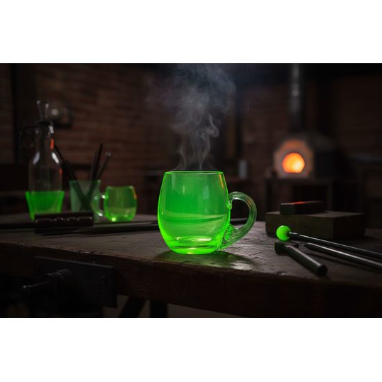 Sklenice hladká s uchem (uranové sklo), 300 ml, Sklárna Janov