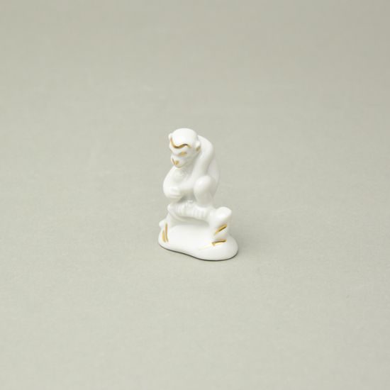 Opička na větvi 5,3 cm, Bílá + zlato, Porcelánové figurky Duchcov