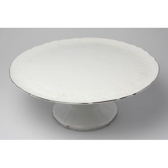 Plate cake 32 cm on stand, Thun 1794 Carlsbad porcelain, BERNADOTTE frost, Platinum line