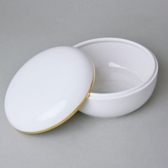 Dóza kulatá 13,7 x 7,5 cm, Bílá + Zlato, Porcelán Duchcov