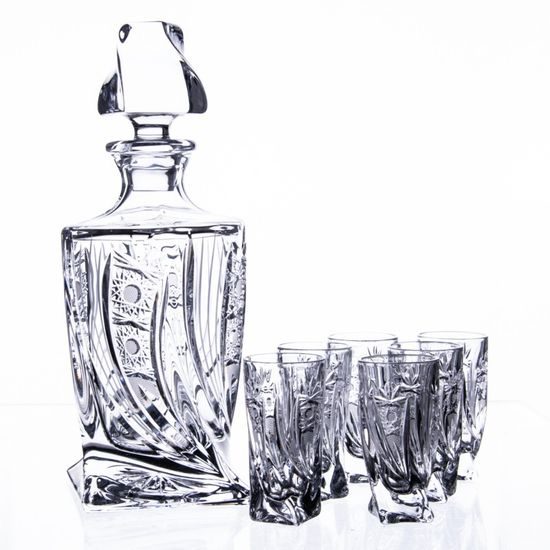 Liqueur set 7 pcs., Quadro - Comet, 300 + 50ml, Crystalite Bohemia