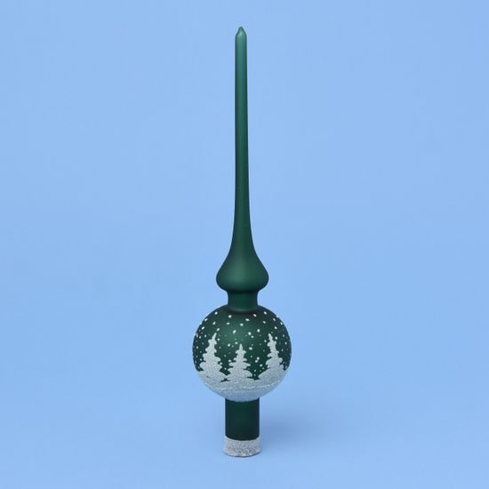 Christmas tree tip 26 cm, glass - DARK GREEN, Bohemian hand made Christmas decorations