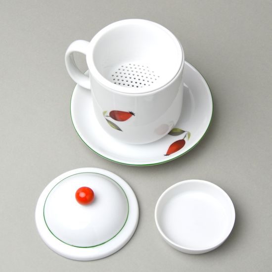 Souprava Adam, hrnek 400 ml s víčkem, sítkem, podšálkem a mističkou, šípek, Atelier Lesov