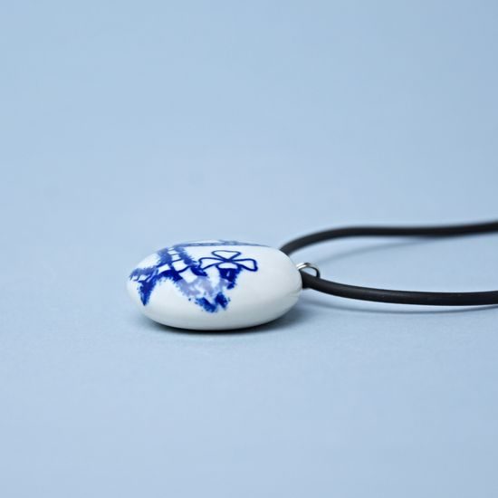 Náhrdelník: Duté kolečko 38 mm, Kvetoucí kaktus, černá pryž, Porcelánové šperky Ateliér Mallys