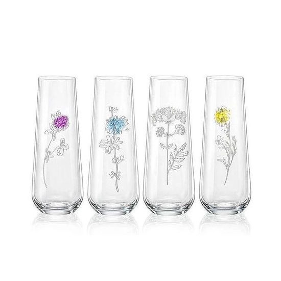 Sklenička na šampaňské / prosecco 250 ml bez nožky, 4 ks., luční kvítí, Bohemia Crystalex