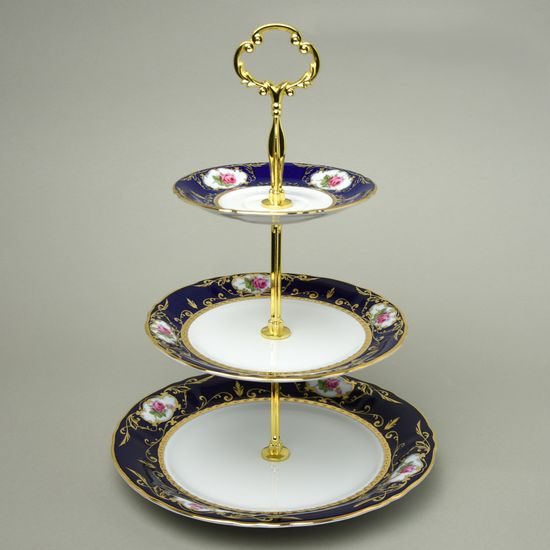 440: Cake stand 3 pcs. 34 cm, cobalt + rose, Leander Loučky