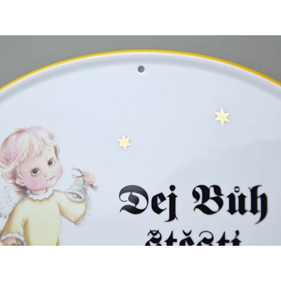 Boží požehnání (cedulka na zeď) 24,5 x 18 cm, Andílek žlutý, Český porcelán a.s.