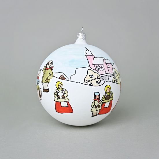 Vánoční skleněná koule 12 cm na stromeček "Česká zima 1918", dekor č. 1, ručně malováno