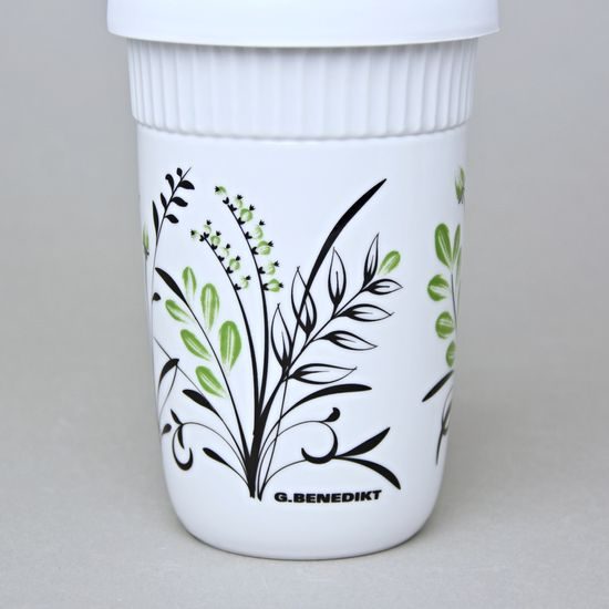 Šálek ToGo 300 ml, Zeleno - černé kvítí, Benedikt dvoustěnka