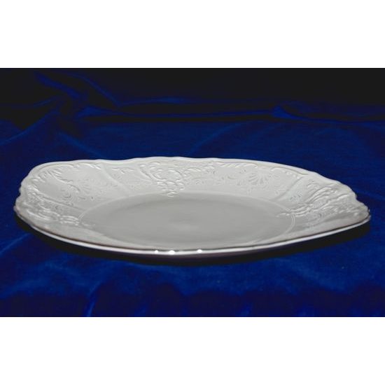 Plate cake 27 cm with handles, Thun 1794 Carlsbad porcelain, BERNADOTTE frost, Platinum line