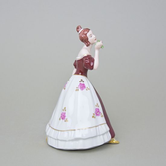 Dívka s kloboukem a růžemi 12 x 14 x 19 cm, purpur, Porcelánové figurky Duchcov