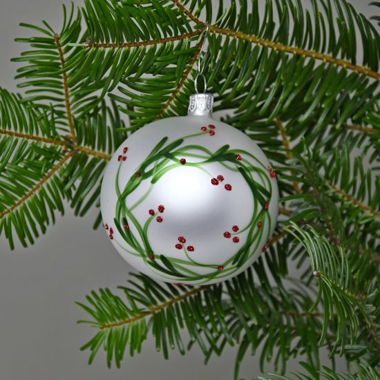 Vánoční skleněné ozdoby 4 ks sada, 7 - 10 cm, Cesmína, České vánoční ozdoby KOULIER