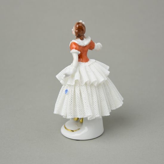 Tanečnice s krajkou (cihlová) 8 x 6 x 12 cm, Kurt Steiner, Porcelánové figurky Unterweissbacher