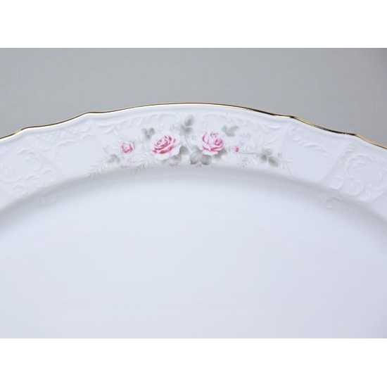 Gold line: Dish oval 36 cm, Thun 1794 Carlsbad porcelain, BERNADOTTE roses