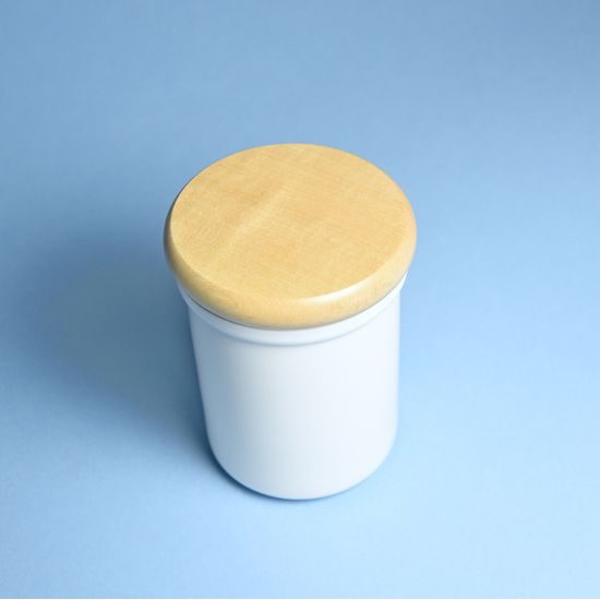 Porcelain Dose With Wooden Lid, B middle size 10,8 x 8,2 cm,White Porcelain, Cesky porcelan a.s.