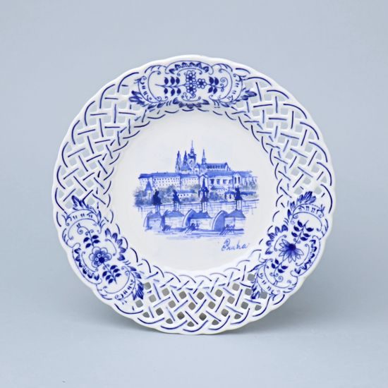 Plate perforated – Prague Monuments (Blue, Random selection), 18 cm, Vilém Janoušek, Original Blue Onion Pattern