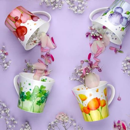 Coffee / tea mug 350 ml Fiore Happiness, 13,5 / 10,5 / 9,5 cm, fine bone china, Goebel